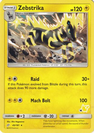 Zebstrika - 45/181 (#16 Pikachu Stamped) 45 - Battle Academy - Poke-Collect