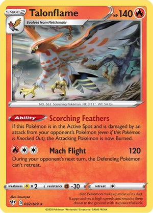 Talonflame 32/189 - Darkness Ablaze Reverse Holofoil - Poke-Collect