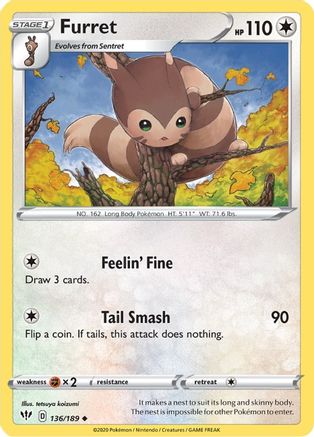 Furret 136/189 - SWSH03 Darkness Ablaze Reverse Holofoil - Poke-Collect