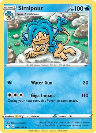 Simipour 42/189 - SWSH03 Darkness Ablaze Reverse Holofoil - Poke-Collect