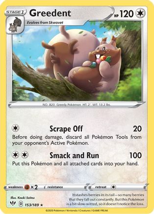Greedent 153/189 - SWSH03 Darkness Ablaze Reverse Holofoil - Poke-Collect