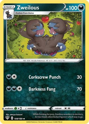 Zweilous 109/189 - Darkness Ablaze Reverse Holofoil - Poke-Collect
