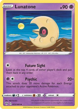 Lunatone 72/189 - SWSH03 Darkness Ablaze Reverse Holofoil - Poke-Collect
