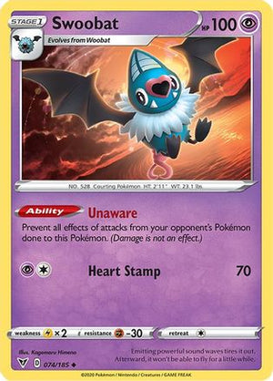 Swoobat 74/185 - Vivid Voltage Reverse Holofoil - Poke-Collect
