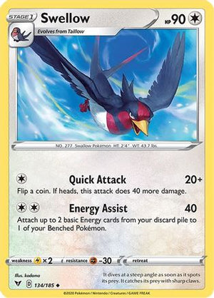 Swellow 134/185 - Vivid Voltage Reverse Holofoil - Poke-Collect
