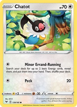 Chatot 139/185 - SWSH04 Vivid Voltage Reverse Holofoil - Poke-Collect