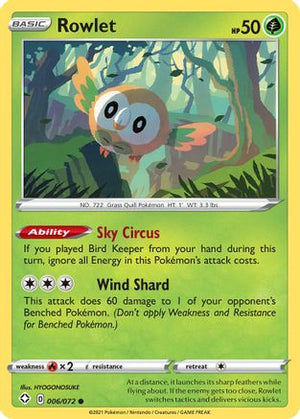 Rowlet 6/72 - Shining Fates Reverse Holofoil - Poke-Collect