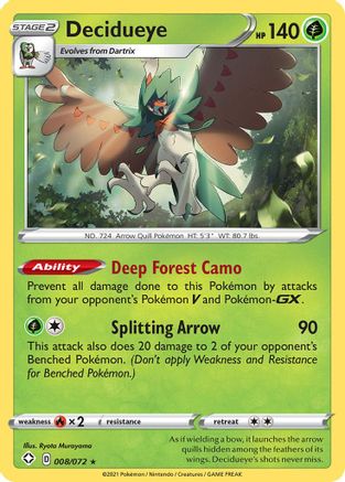 Decidueye 8/72 - Shining Fates Reverse Holofoil - Poke-Collect