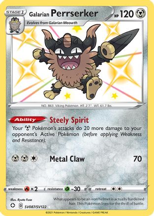 Galarian Perrserker SV087/122 - Shining Fates Shiny Vault Holofoil - Poke-Collect