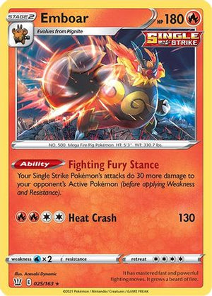 Emboar 25/163 - SWSH05 Battle Styles Reverse Holofoil - Poke-Collect