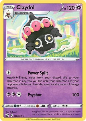 Claydol 58/163 - SWSH05 Battle Styles Reverse Holofoil - Poke-Collect