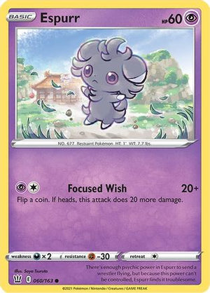 Espurr 60/163 - SWSH05 Battle Styles Reverse Holofoil - Poke-Collect