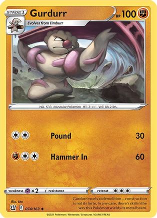 Gurdurr 74/163 - SWSH05 Battle Styles Reverse Holofoil - Poke-Collect