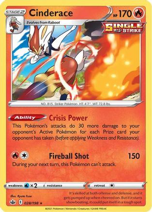 Cinderace 28/198 - SWSH06 Chilling Reign Holofoil - Poke-Collect