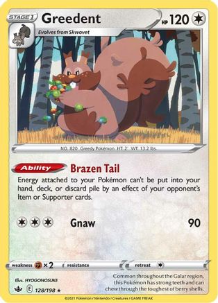 Greedent 128/198 - SWSH06 Chilling Reign Reverse Holofoil - Poke-Collect