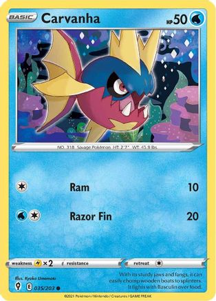 Carvanha 35/203 - SWSH07 Evolving Skies Reverse Holofoil - Poke-Collect