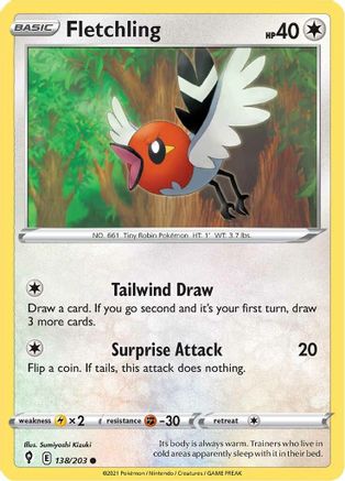 Fletchling 138/203 - SWSH07 Evolving Skies Reverse Holofoil - Poke-Collect