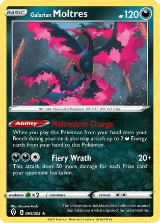 Galarian Moltres 93/203 - SWSH07 Evolving Skies Reverse Holofoil - Poke-Collect