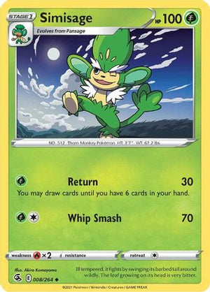 Simisage 8/264 - SWSH08 Fusion Strike Reverse Holofoil - Poke-Collect