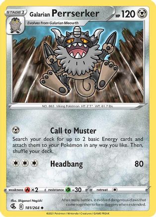 Galarian Perrserker 181/264 - SWSH08 Fusion Strike Reverse Holofoil - Poke-Collect