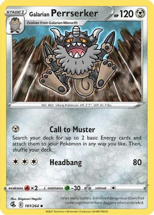 Galarian Perrserker 181/264 - SWSH08 Fusion Strike Reverse Holofoil - Poke-Collect