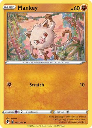 Mankey 133/264 - Fusion Strike Reverse Holofoil - Poke-Collect
