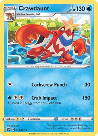 Crawdaunt 33/172 - SWSH09 Brilliant Stars Reverse Holofoil - Poke-Collect