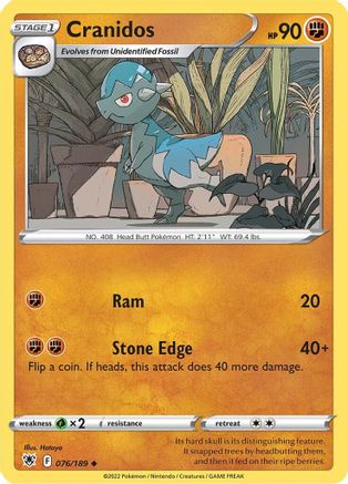 Cranidos 76/189 - SWSH10 Astral Radiance Reverse Holofoil - Poke-Collect