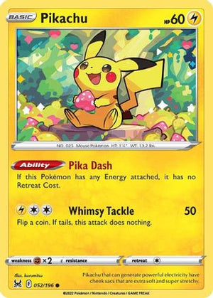 Pikachu 52/196 - Lost Origin Reverse Holofoil - Poke-Collect