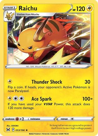 Raichu 53/196 - SWSH11 Lost Origin Reverse Holofoil - Poke-Collect
