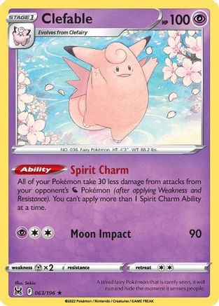 Clefable 63/196 - SWSH11 Lost Origin Reverse Holofoil - Poke-Collect