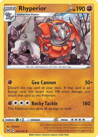 Rhyperior 91/196 - SWSH11 Lost Origin Reverse Holofoil - Poke-Collect