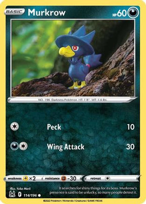 Murkrow 114/196 - Lost Origin Reverse Holofoil - Poke-Collect