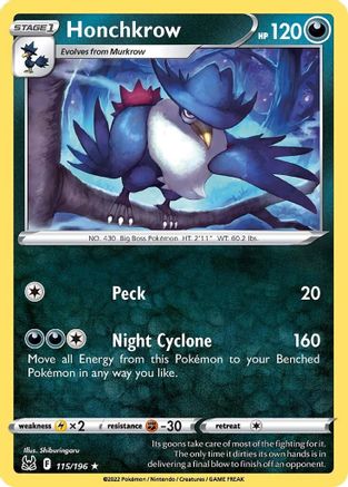 Honchkrow 115/196 - SWSH11 Lost Origin Reverse Holofoil - Poke-Collect
