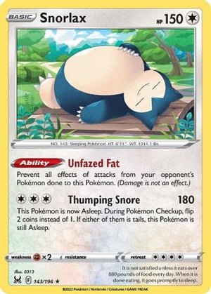 Snorlax 143/196 - Lost Origin Holofoil - Poke-Collect