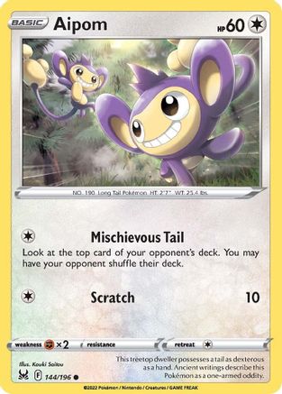 Aipom 144/196 - Lost Origin Reverse Holofoil - Poke-Collect