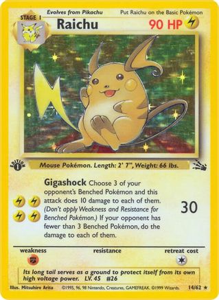Raichu 14/62 - Fossil Unlimited Holofoil - Poke-Collect