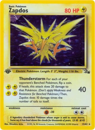 Zapdos 15/62 - Fossil Unlimited Holofoil - Poke-Collect