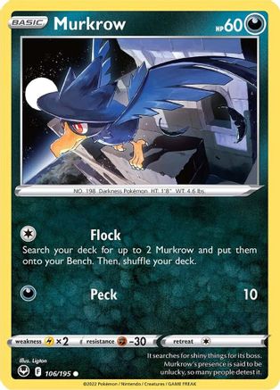 Murkrow 106/195 - SWSH12 Silver Tempest Reverse Holofoil - Poke-Collect