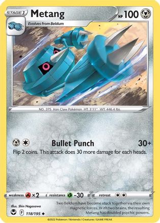 Metang 118/195 - SWSH12 Silver Tempest Reverse Holofoil - Poke-Collect