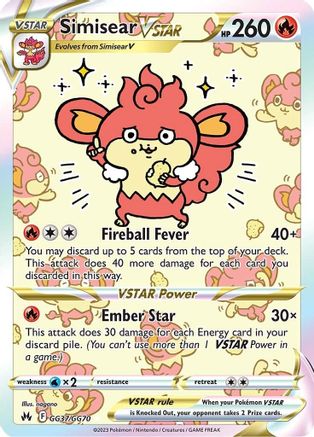 Simisear VSTAR GG37/70 - Crown Zenith Galarian Gallery Holofoil - Poke-Collect