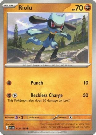 Riolu - 113/198 113 - SV01 Scarlet & Violet Base Set Reverse Holofoil - Poke-Collect