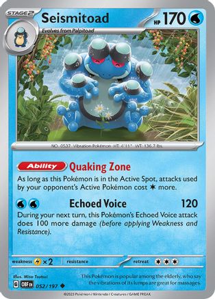 Seismitoad 52 - SV03 Obsidian Flames Reverse Holofoil - Poke-Collect