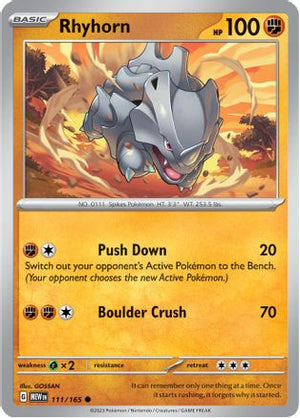 Rhyhorn 111 - SV Scarlet and Violet 151 Reverse Holofoil - Poke-Collect
