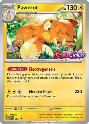 Pawmot - 006 (Prerelease) [Staff] 6 - SV Scarlet & Violet Promo Cards Holofoil - Poke-Collect