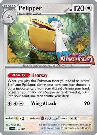 Pelipper - 022 (Prerelease) [Staff] 22 - SV Scarlet & Violet Promo Cards Holofoil - Poke-Collect
