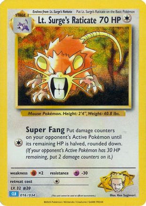 Lt. Surge's Raticate 16 - Trading Card Game Classic Holofoil