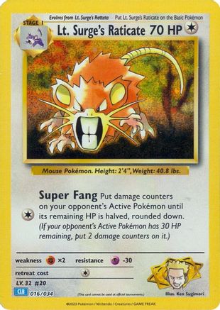 Lt. Surge's Raticate 16 - Trading Card Game Classic Holofoil - Poke-Collect