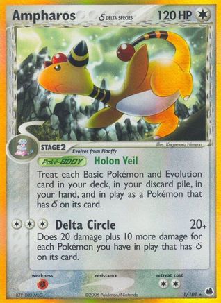 Ampharos (Delta Species) 1/101 - Dragon Frontiers Holofoil - Poke-Collect