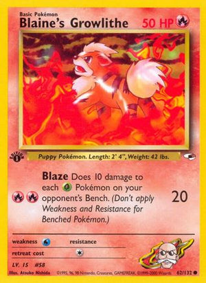 Blaine's Growlithe (62) 62/132 - Gym Heroes 1st Edition - Poke-Collect